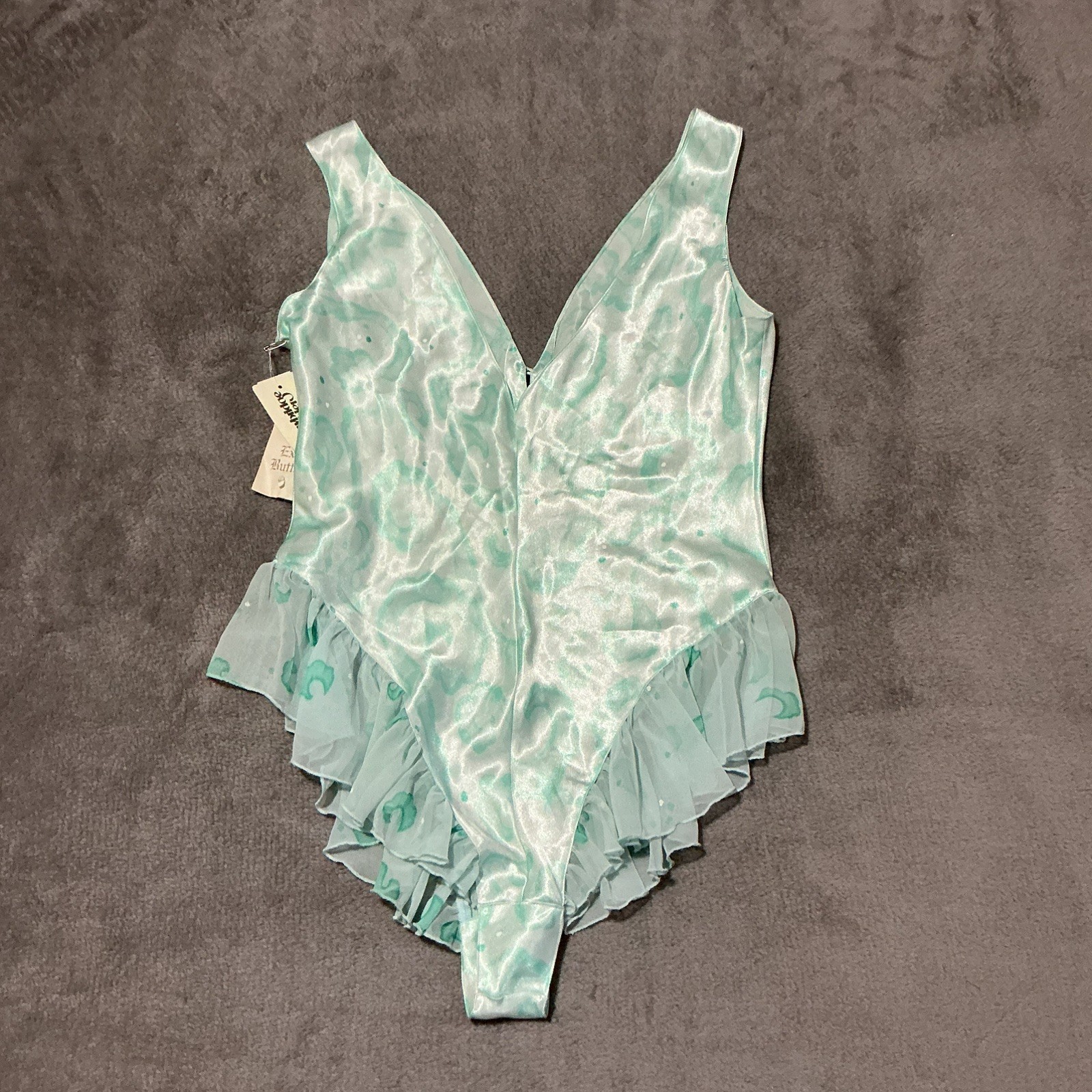 80s Vintage Blue Watercolor Teddy Bodysuit Romper Lace Fairy Coquette M