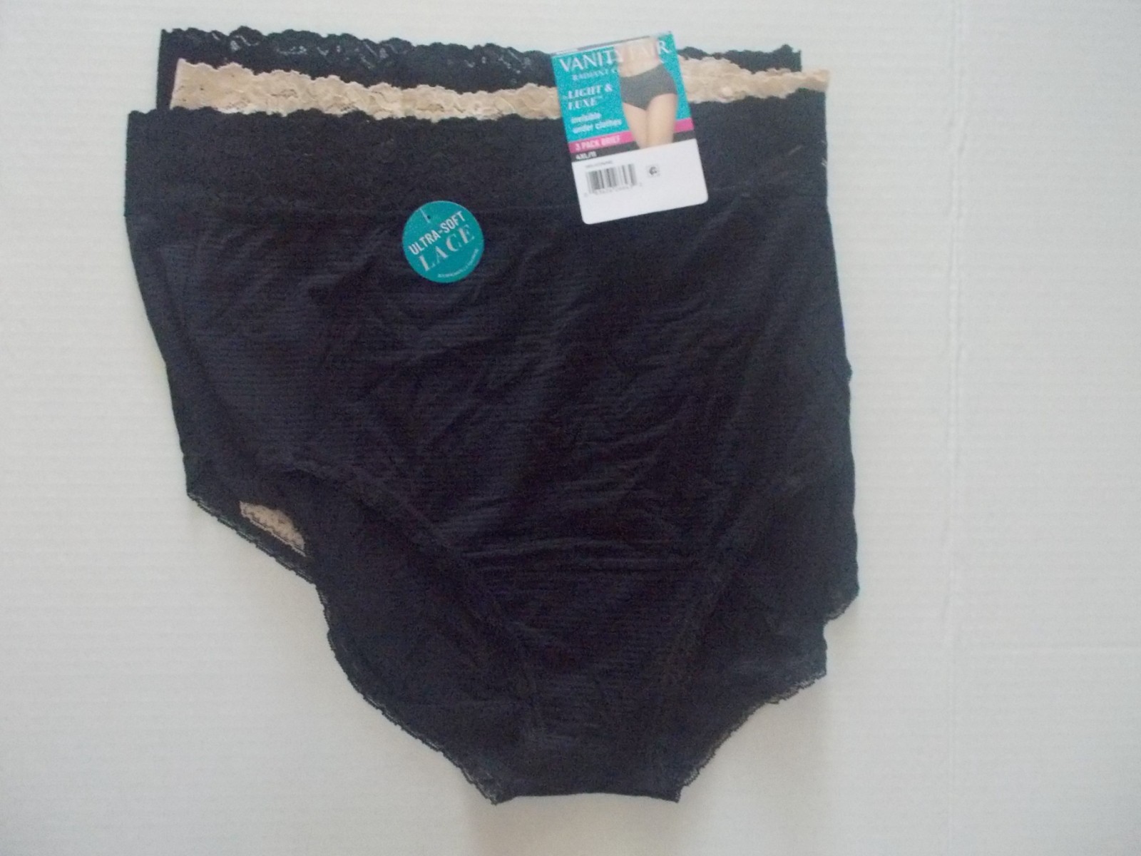 NWT VANITY FAIR Set of 3 Black Beige Lace Trim Brief Panties Underwear Sz 4X 11
