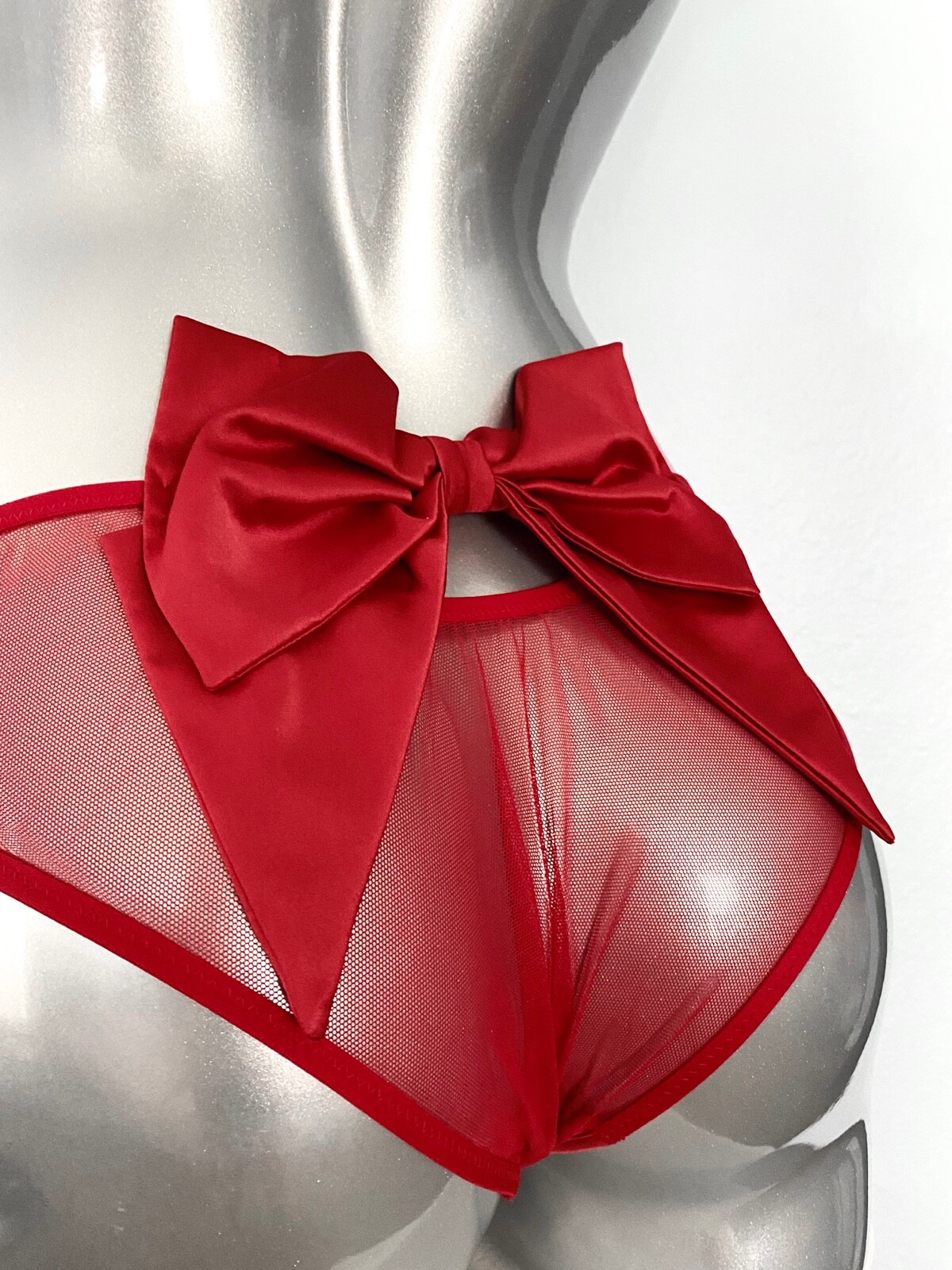 Victoria’s Secret Cheeky Cheekini Panty Dream Angels Red Mesh Satin Bow M L XL