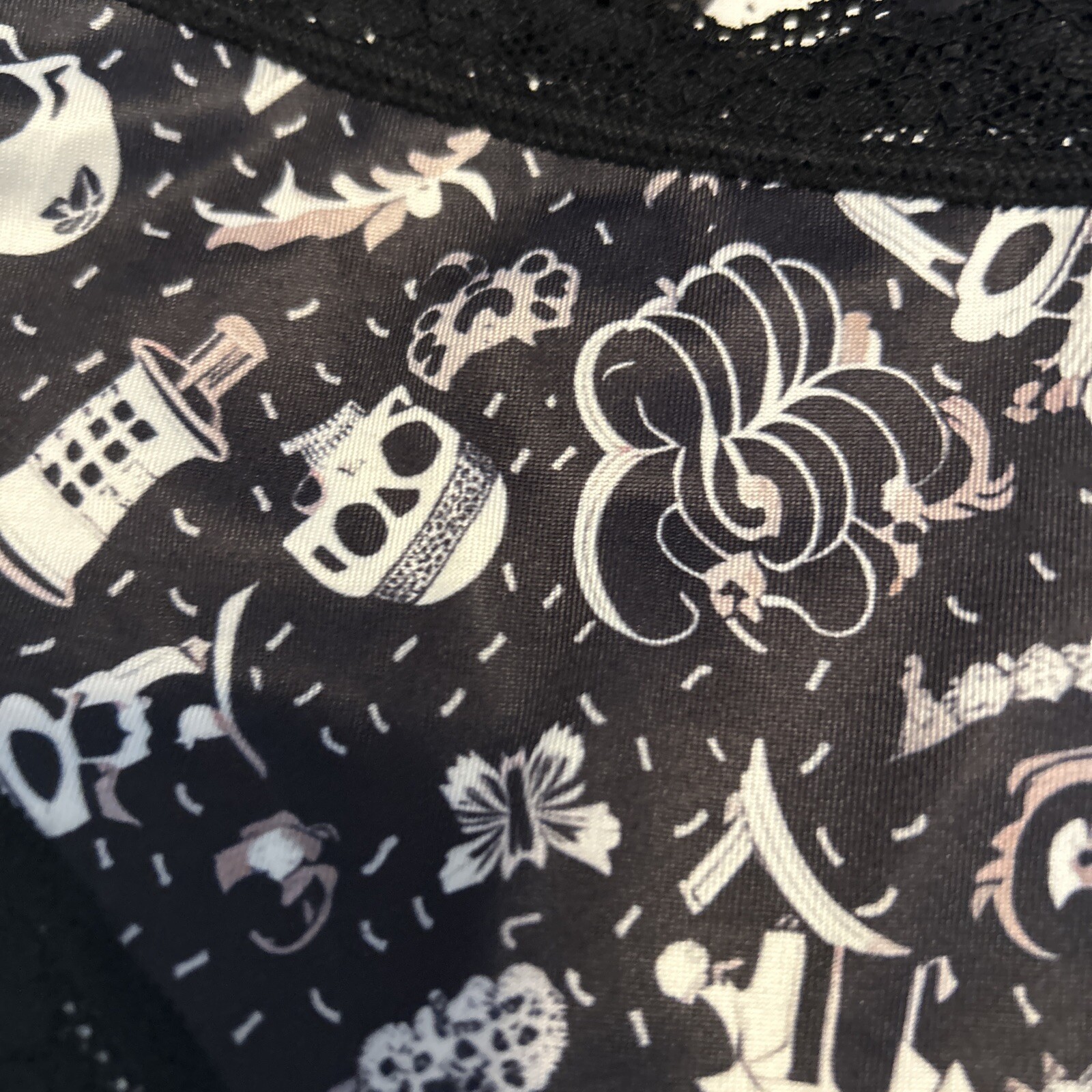 Morvia 3pk lace trim goth Skater Emo panties S Skulls, Bones & Mushrooms New