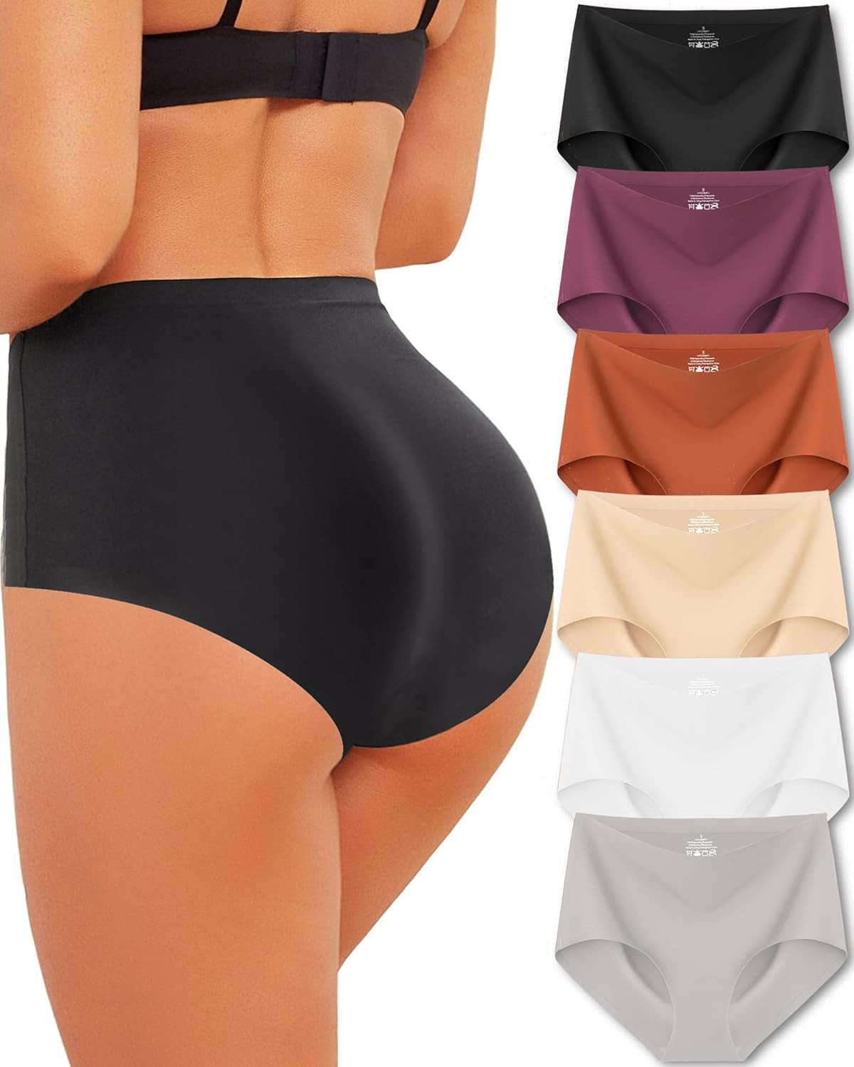 High Waisted Seamless Underwear for Women Full Coverage Hiphugger High Rise Silk