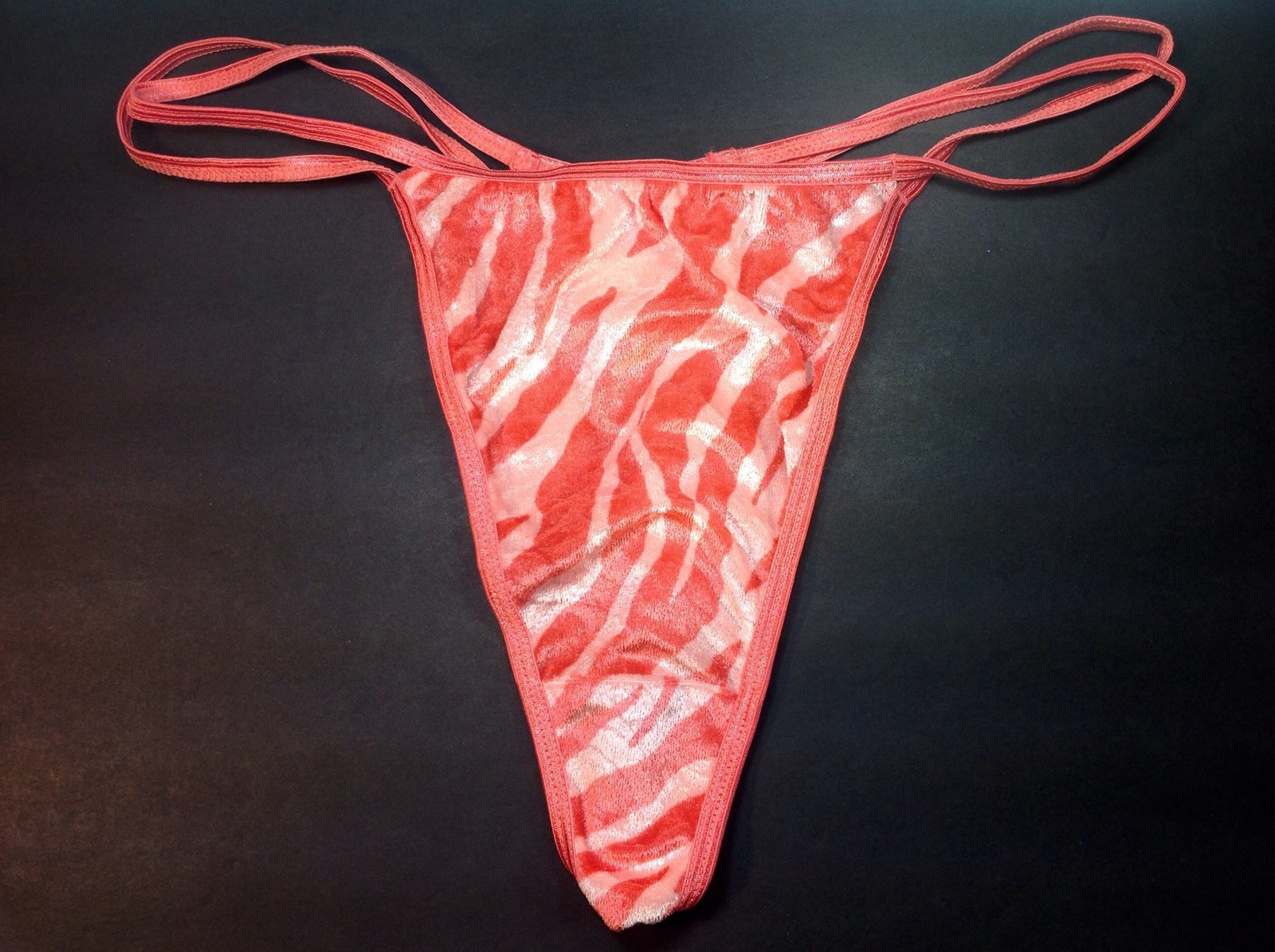 Women Panties,Thongs Size M/6 Medium Pink Orange Velvet Shiny Hong Kong