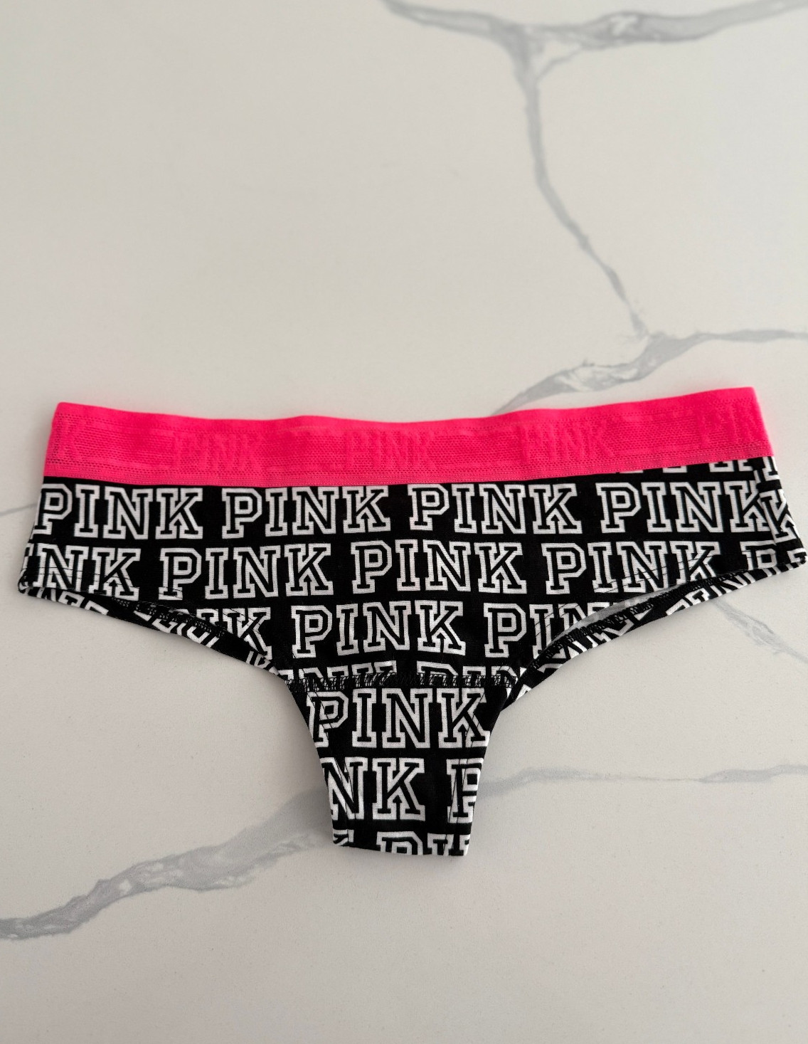 Victoria’s Secret PINK Mesh Trim Cheekster Panty Black White Print