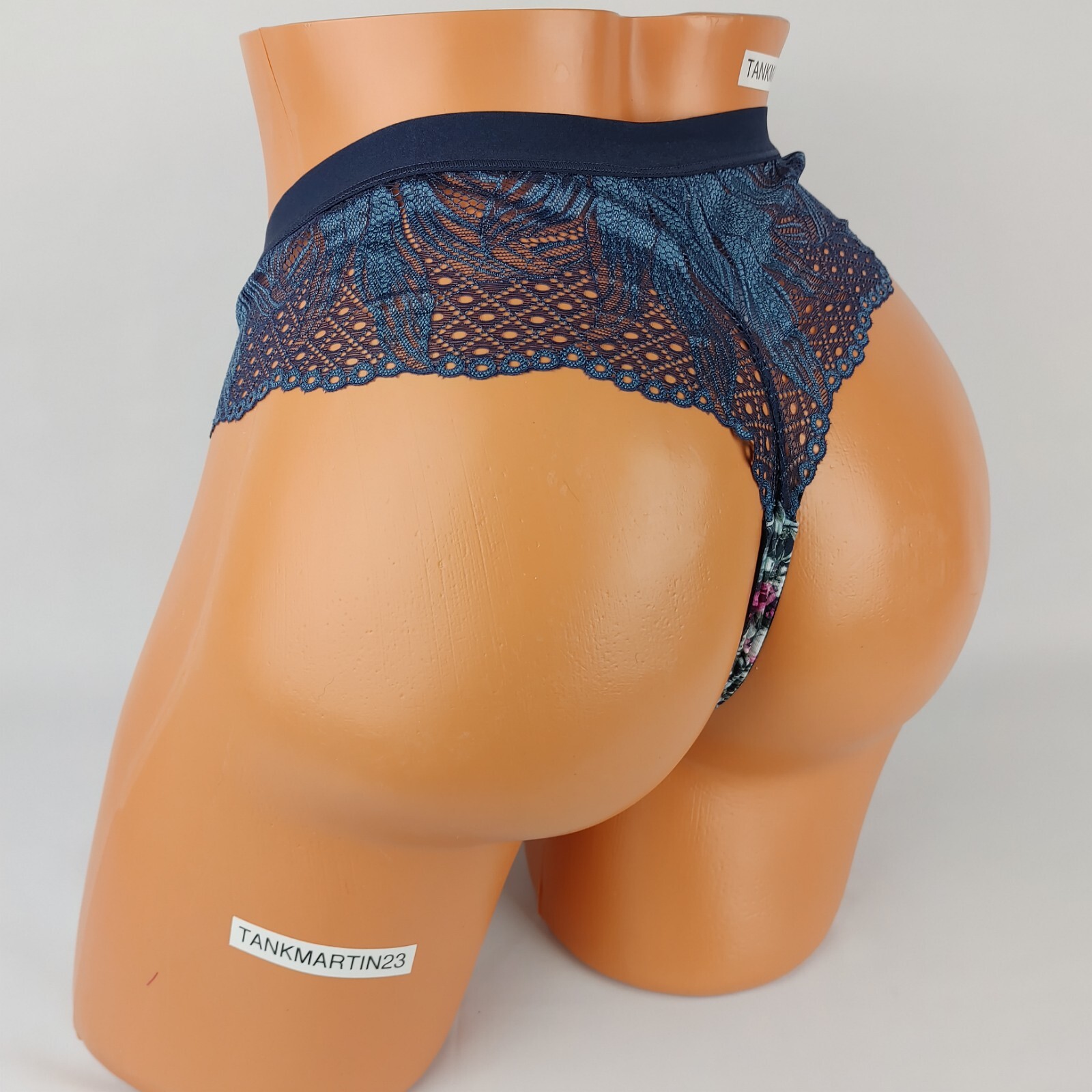 Lane Bryant Cacique No Show Thong 18/20 Plus Panties Blue Pink Floral With Lace