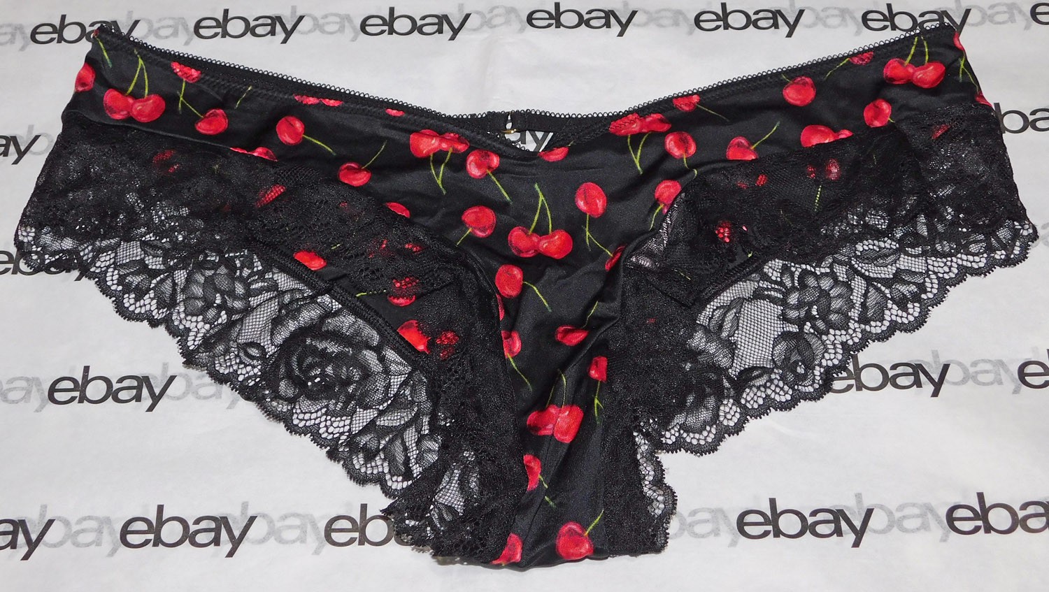 NEW Victoria’s Secret Very Sexy Cheeky Panty Large L Cherry Print Satin Lace VS