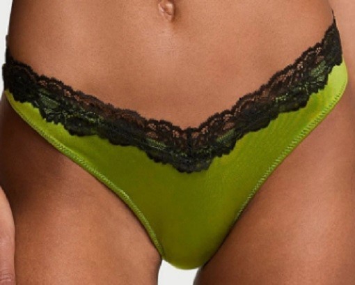 Victoria’s Secret L Very Sexy Green High Leg Thong Black Lace Trim