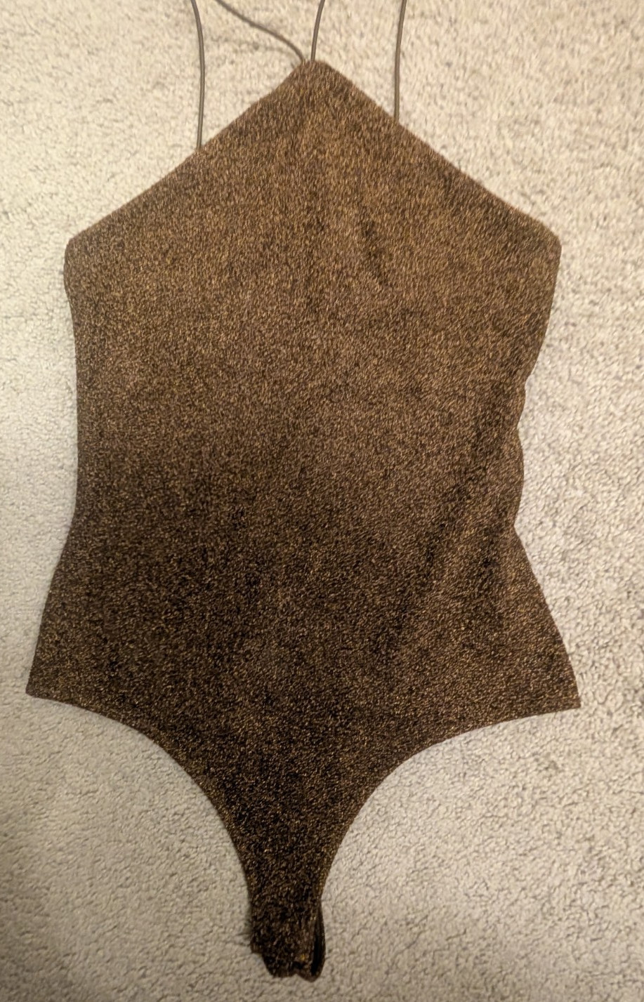 H&M new with tags THONG bodysuit size S bronze mettalic stretchy snap crotch