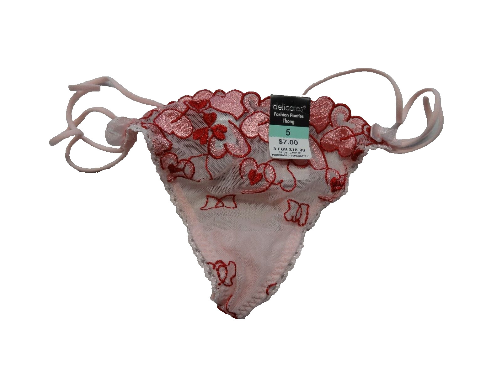 NWT Delicates 5 Fashion Heart Thong Panty Valentines Day Mesh Powder JCPenney