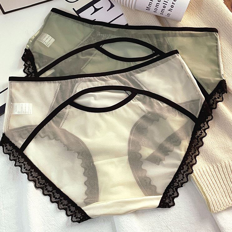 Lot 5 Packs Womens Sexy French Lace Sheer Satin Panties Briefs Cheeky Underwear
