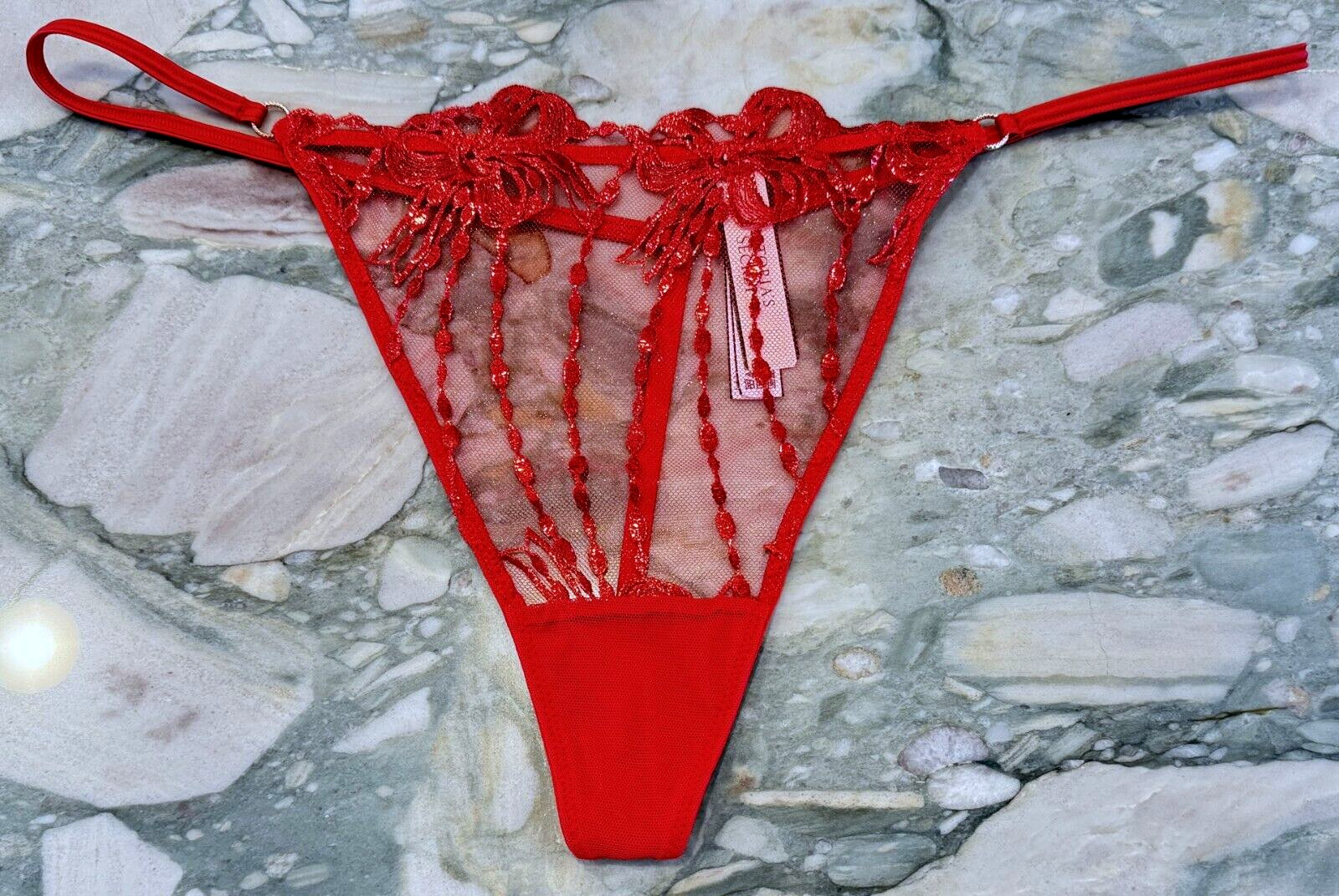 NEW Victoria Secret Dream Angels Bow SHINE Embroidery V-String – Lipstick Red XL