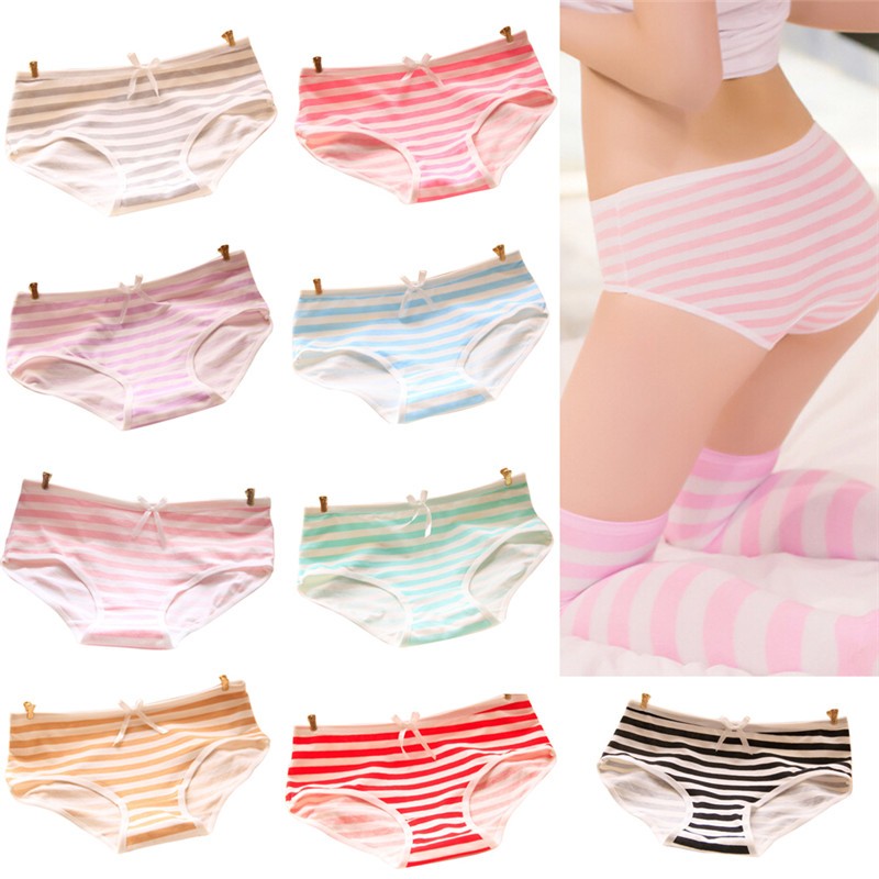 Lovely Cute Underwear Stripes Bow Cotton Briefs Panties Hipster Underpants B-SE