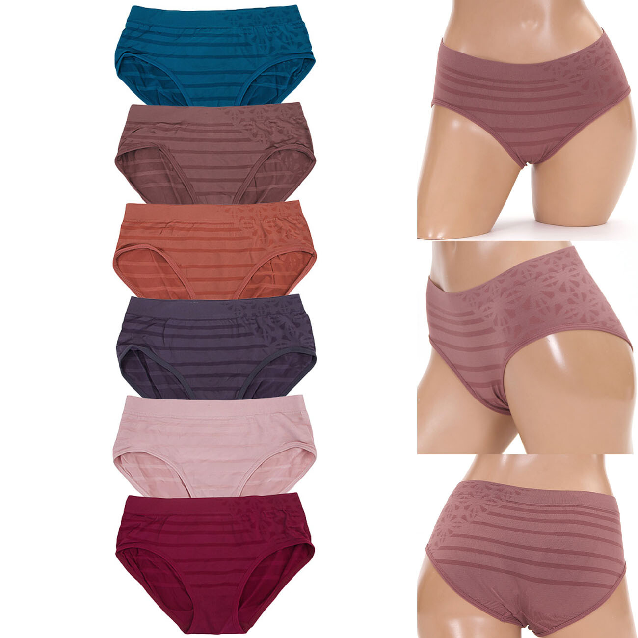 12 pack Women’s Basic Solid Striped Stretch Geometric Girdle Panty Underwear
