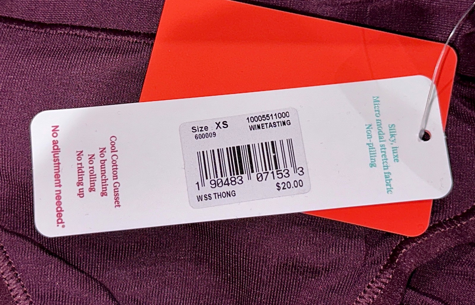TOMMY JOHN Second Skin Winetasting Purple Thong Panty NEW Womens Sz XS S M L 2XL