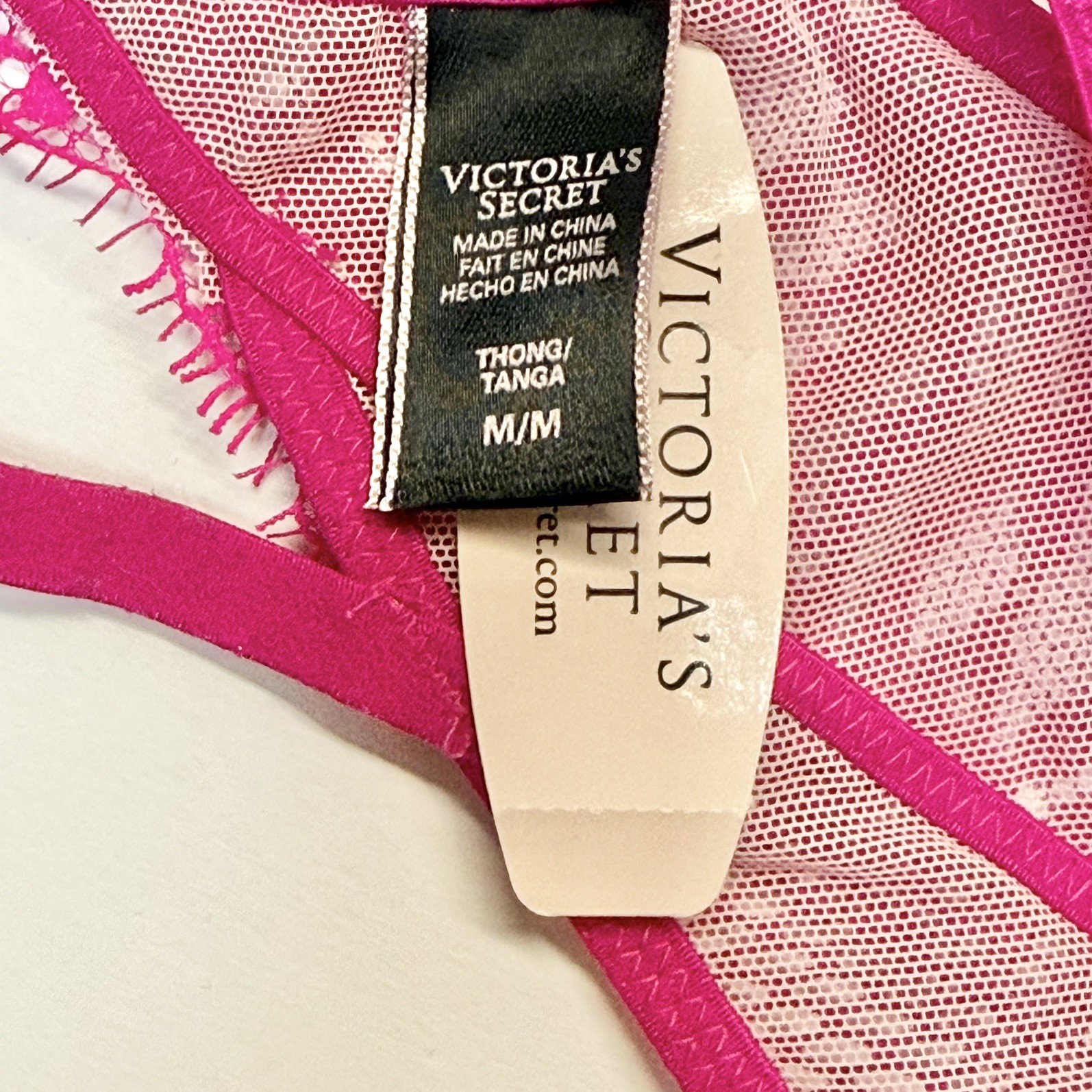 NWT RARE Vintage Victoria’s Secret Pink Fishnet Mesh Lace Strappy Thong Medium