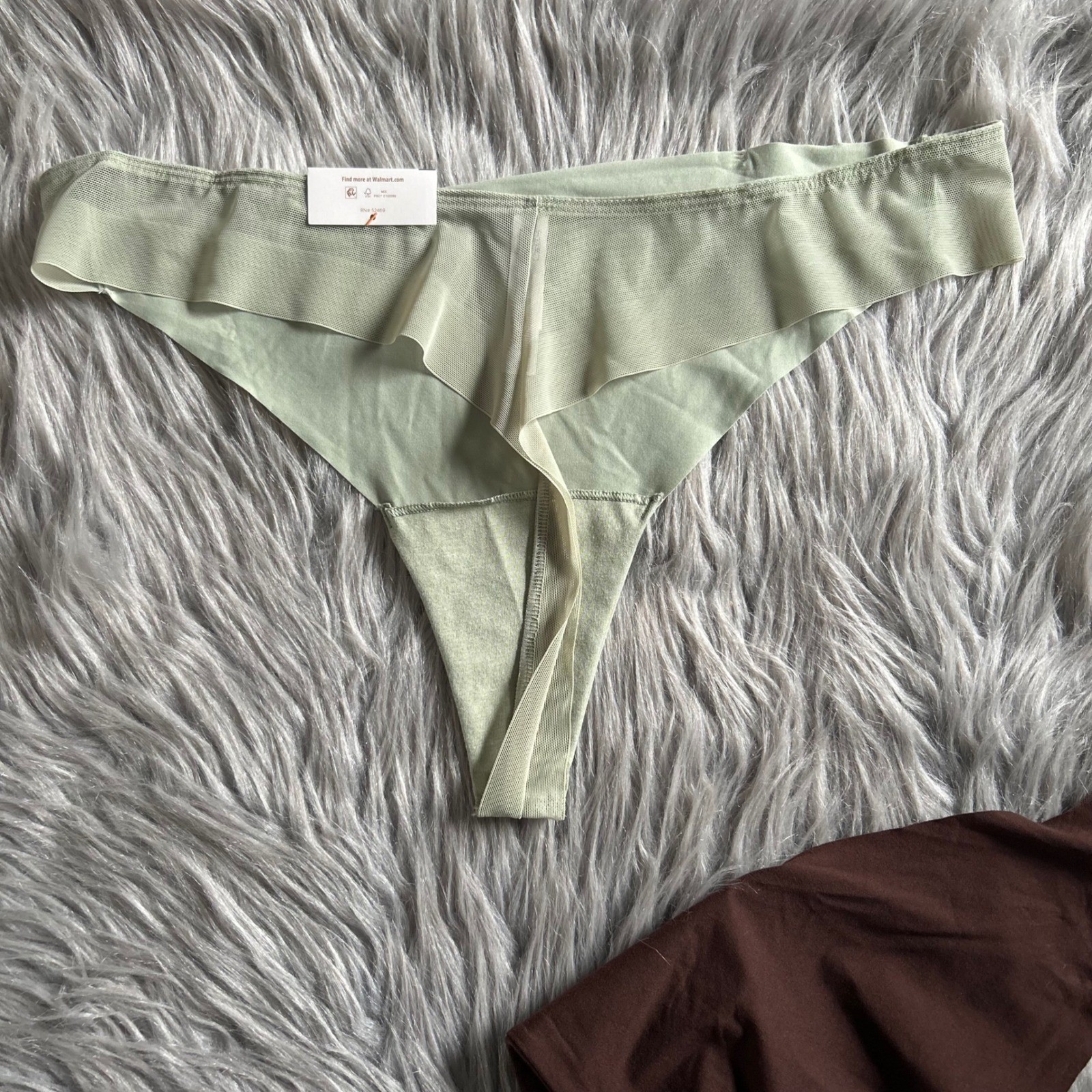 Joyspun Thong Womens Size XL (16-18) Panty Green & Brown Mesh Back Panties