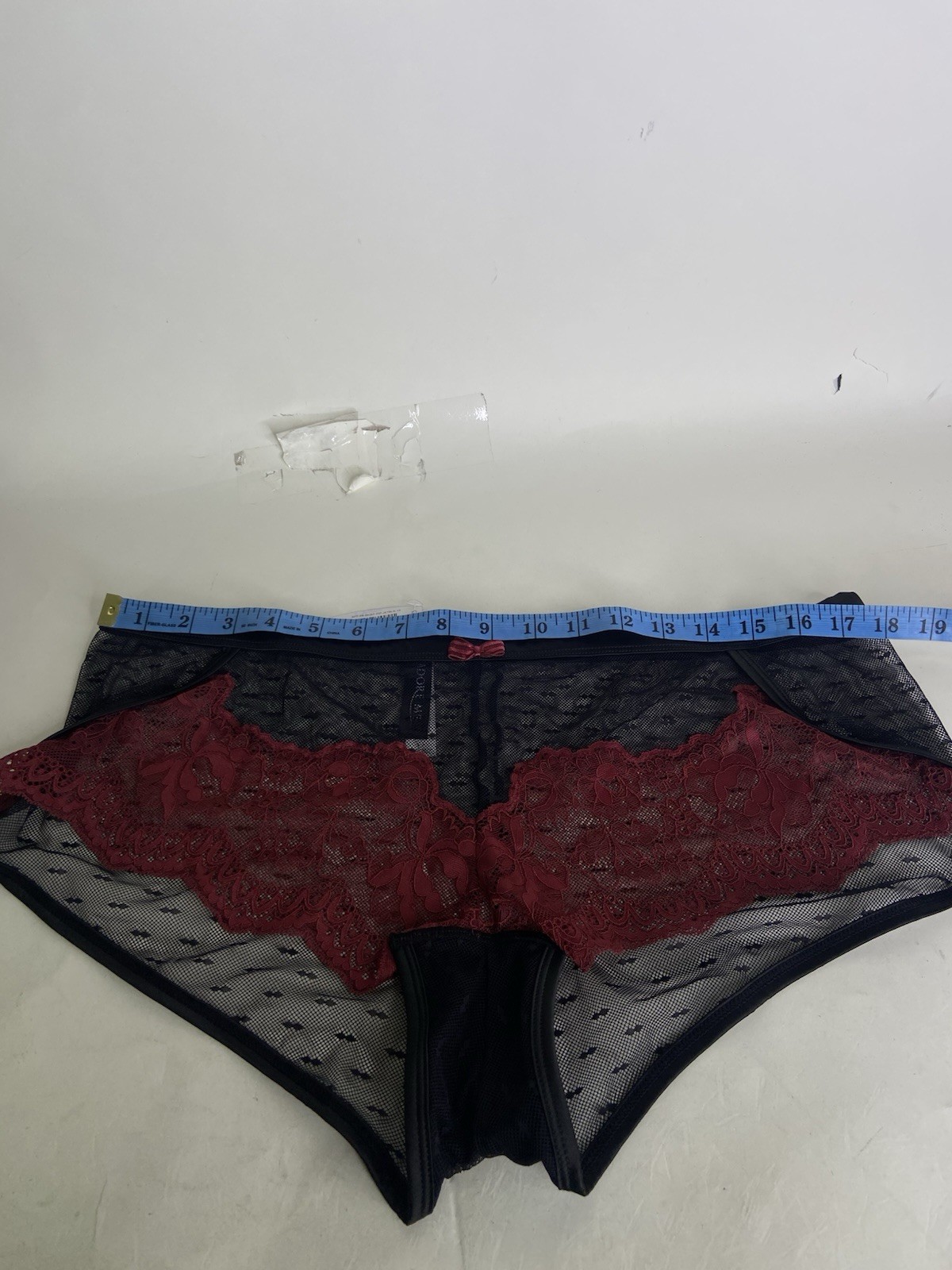 Adore Me Womens Plus 1X 16-18 Hipster Underwear Panty Black Dark Red Lace Mesh