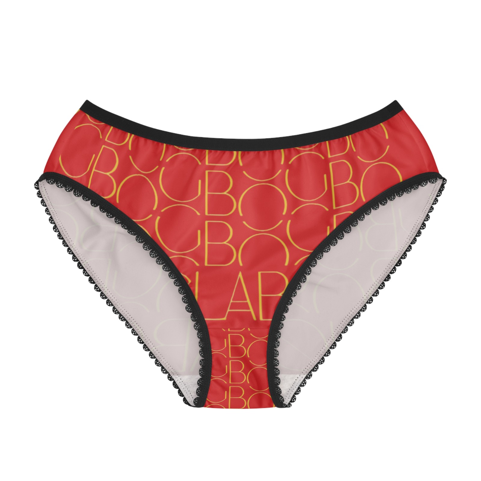Gold Letter Monogram Pattern Women’s Briefs | Red All-Over Print