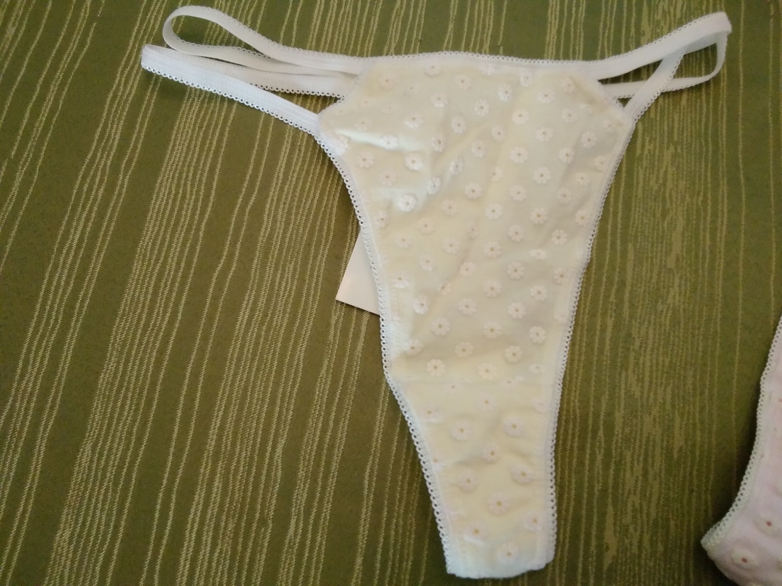 NWT Panties 2 PAIR THONGS Cotton Pink Yellow Size Large Popsi Double String