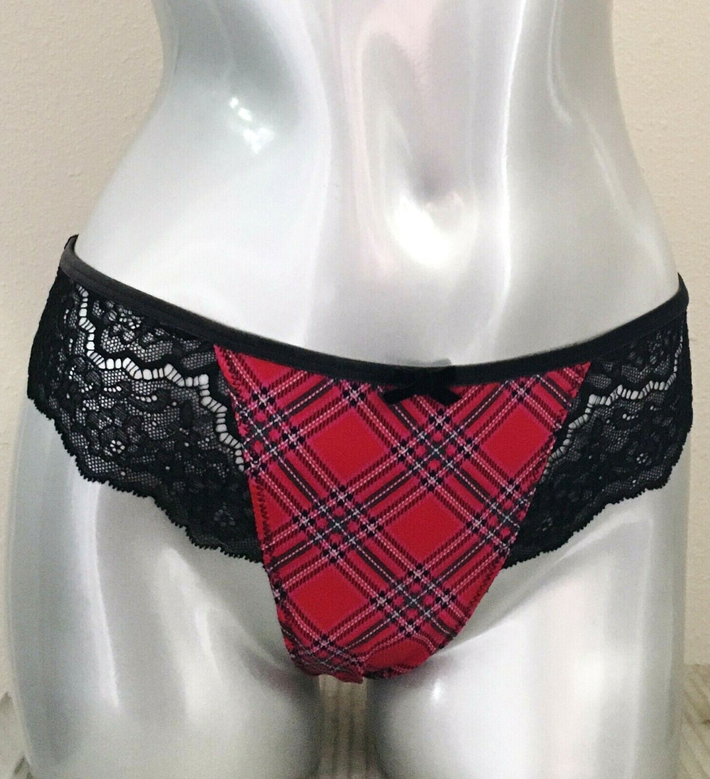 Nwt Victorias Secret Dream Angels Velvet Bow Thong Panty Red Plaid S