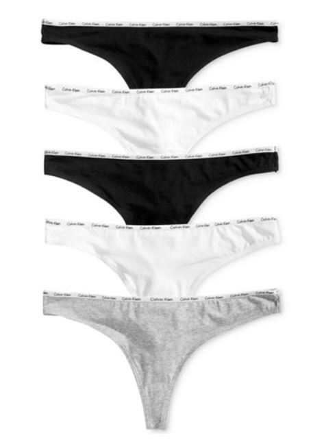 Calvin Klein 5-Pack Women’s Logo-Waist Thong Panty Black/White/Grey