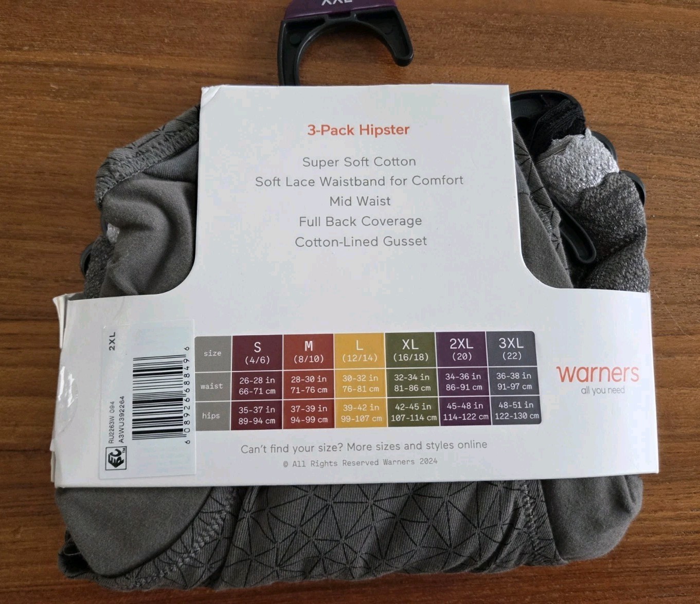 Warner’s Blissful Benefits XXL 2XL Cotton Lace Hipster Panties 6 PACK #214-1813