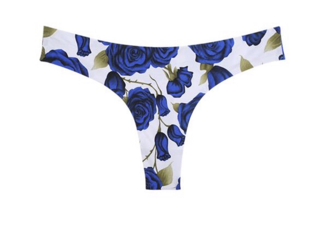 rose pattern BLUE Sexy Thongs G-string Chinese size M underwear panties, UK S