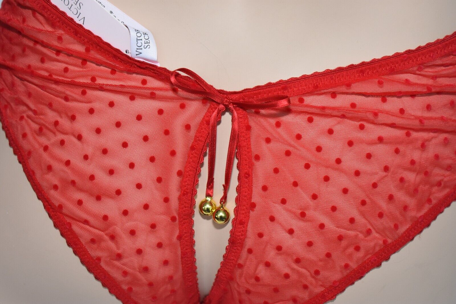 NWT Victoria’s Secret Red Mesh Crotchless High Leg Cheeky Bikini Panty L Large