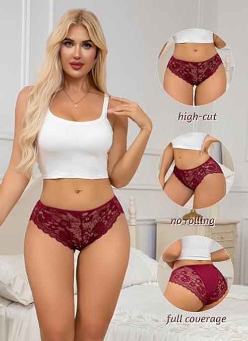 Lace Panties for Women Sexy Underwear Black Lace 3X 7pcs-black/White/Red/Blue