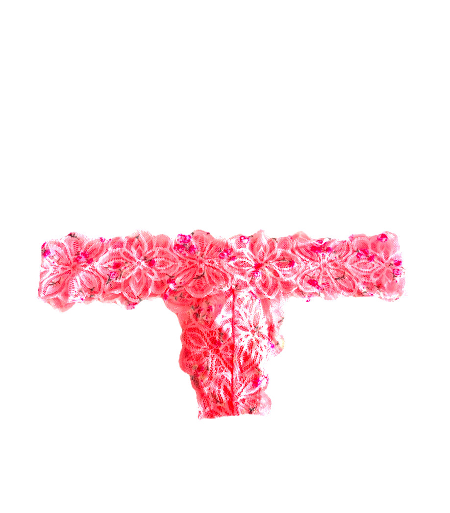 Victoria’s Secret PINK Allover Floral Lace Thong Panty Neon Coral