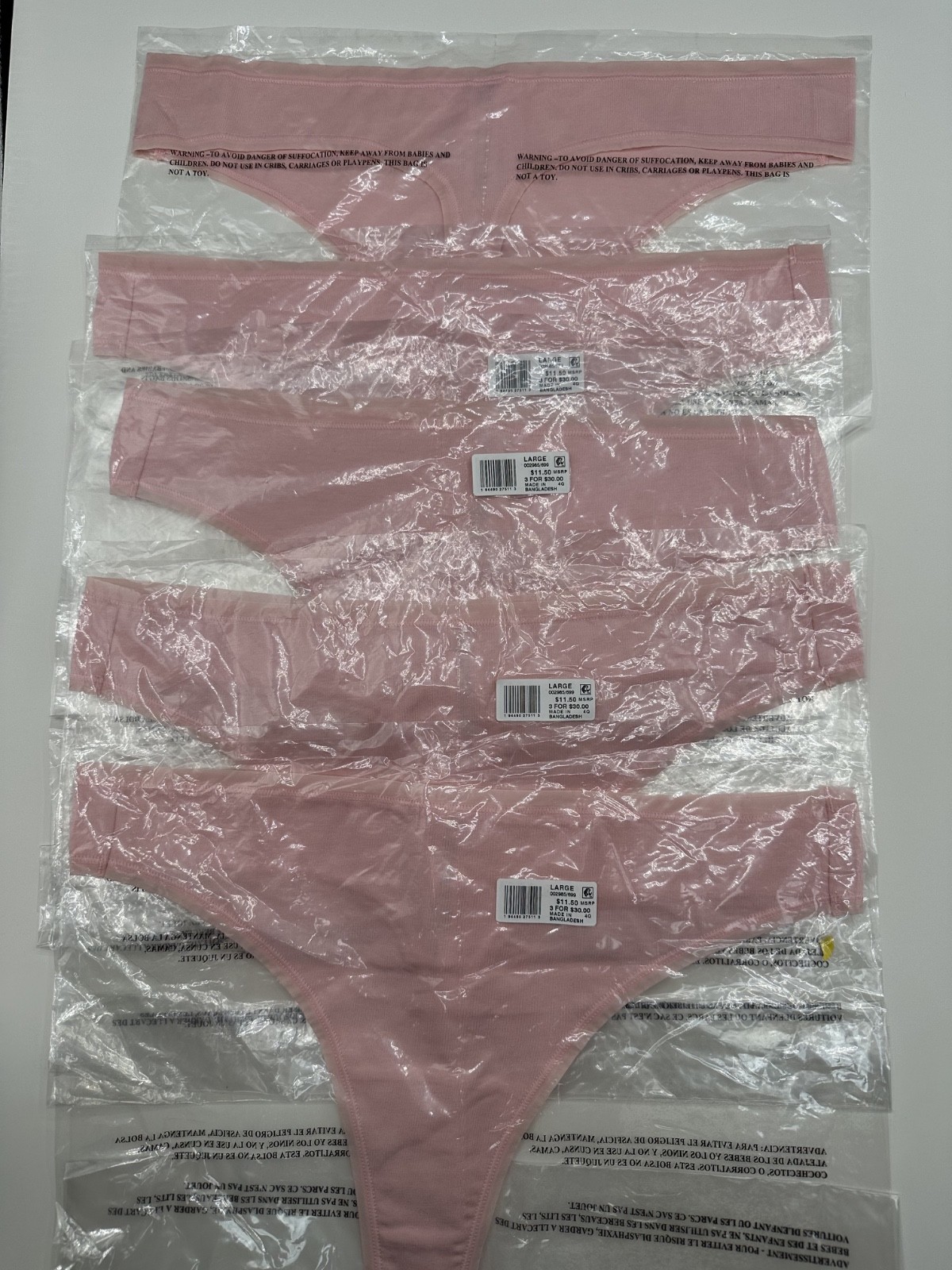 RARE New 5 Pk Jockey Organic Cotton Stretch Thong Pink Underwear Panties Sz 7 L