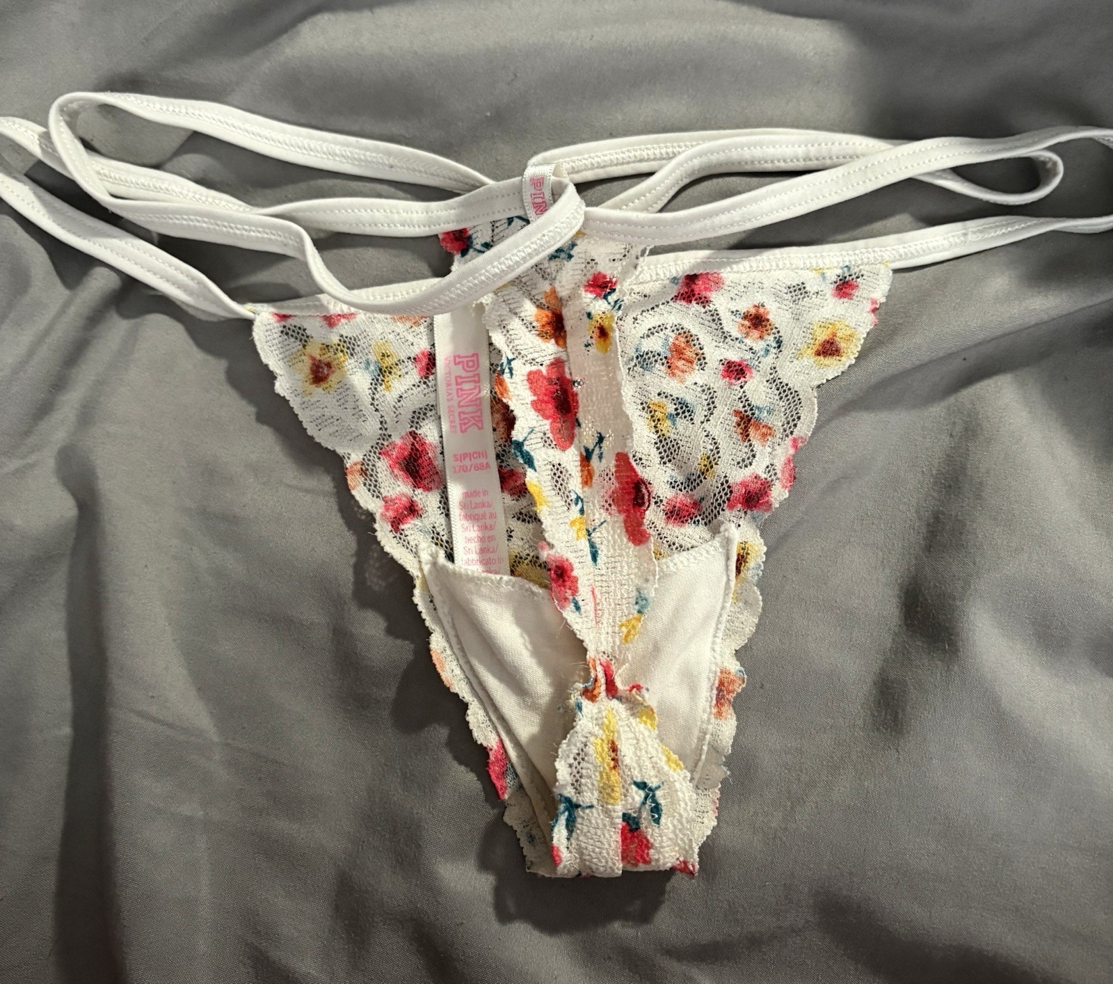 Vs pink strappy lace thong Panty Size Small multi floral
