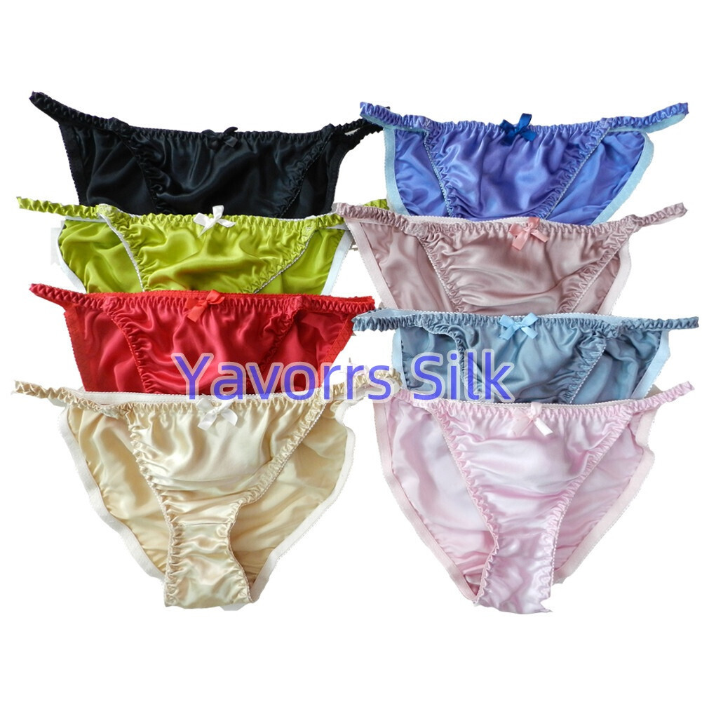 Yavorrs 8 Pairs100% Pure Silk Women’s Bikini String Panties S M L XL 2X Multicol