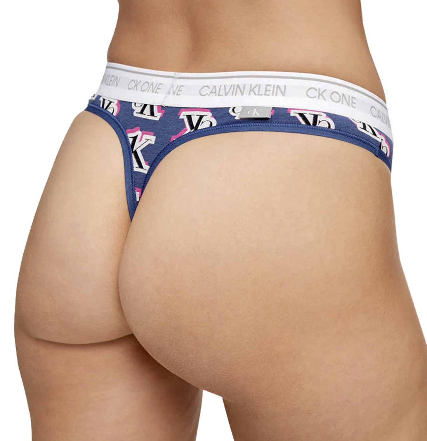 CALVIN KLEIN CK One Cotton Logo Step Print Blue White Thong Panty Women X M L XL