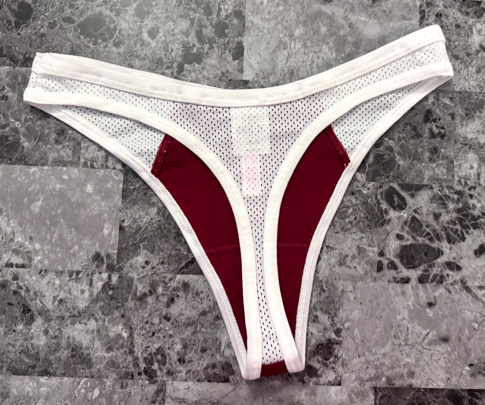 NWT VICTORIA’S SECRET PINK RED WHITE PERFORATED MESH SPORTY THONG PANTIES
