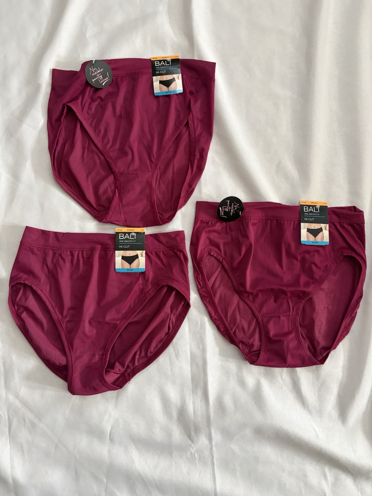 NEW Bali One Smooth U Hi-Cut Panties 3 Pair Women’s Size Large Burgundy DFMEHC
