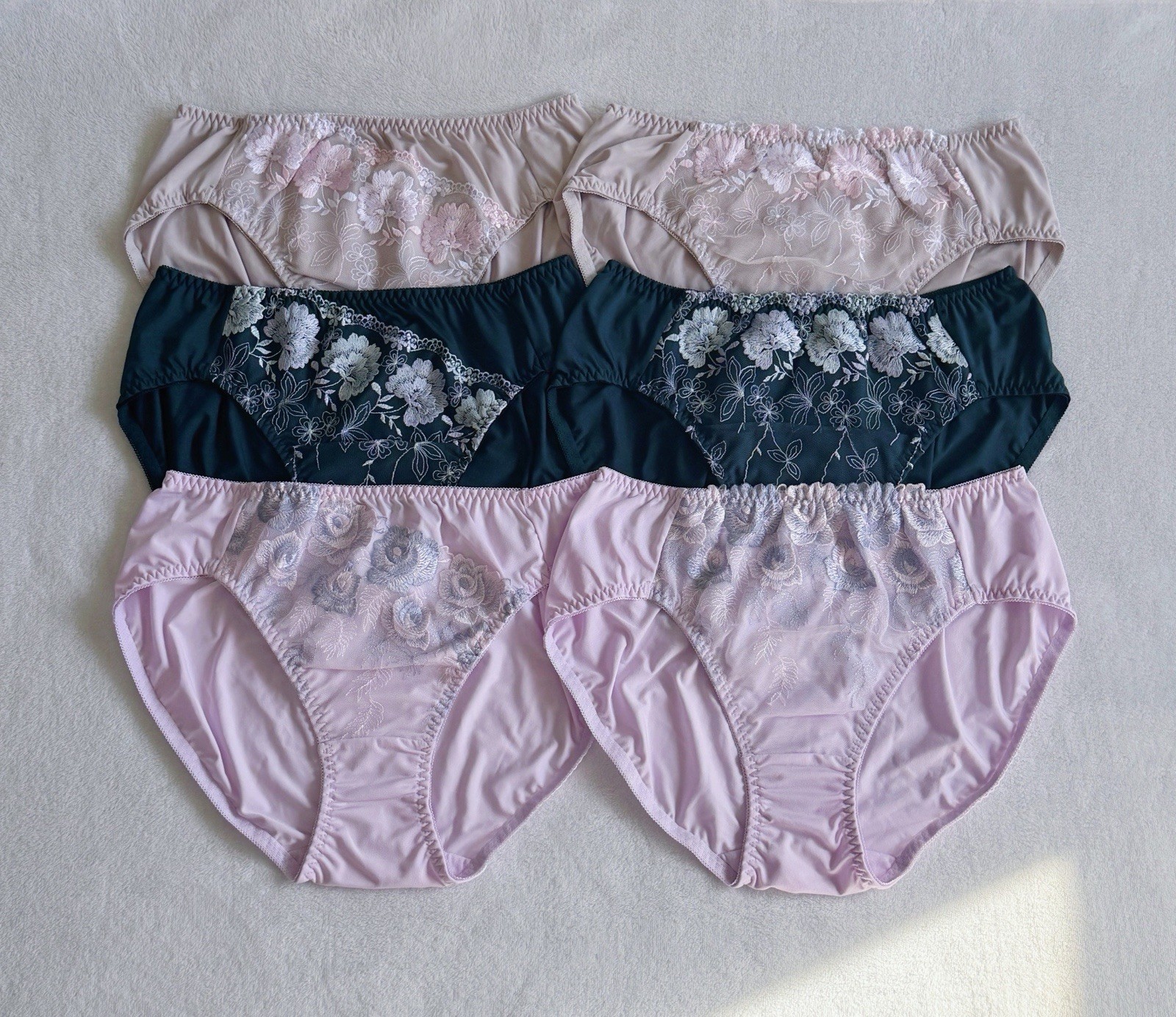 Set Of 6! US-M/JP-3L Japanese VTG Style Classic Floral Embroidery Nylon Panty