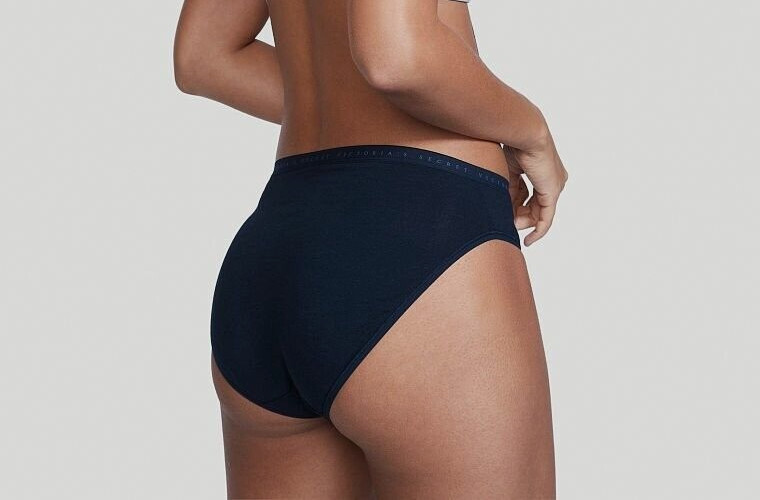 Victoria Secret High Leg Brief Stretch Cotton sz -XL LOGO Waist NAVY BLUE NEW