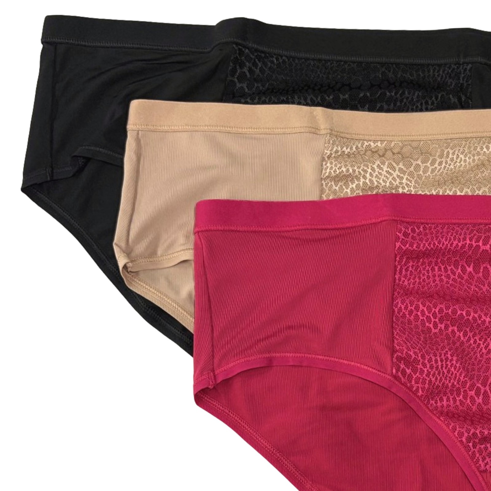 Warners Womens 3pc Tummy Smoothing Microfiber Hipster Panty Set Pink