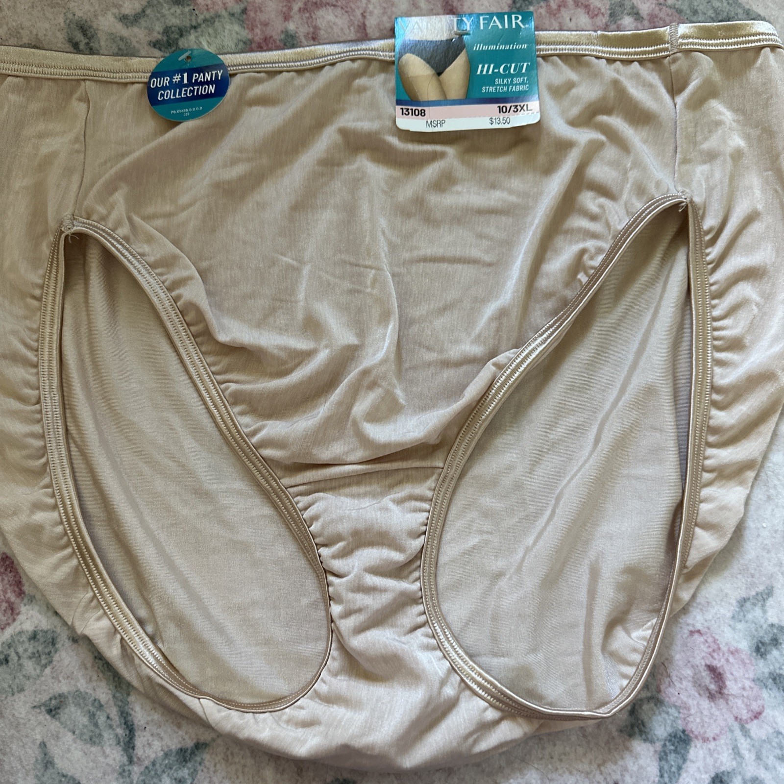 NWT Vanity Fair Hi Cut Brief Panties Silky Illumination 10 3XL 13108 Rose Beige