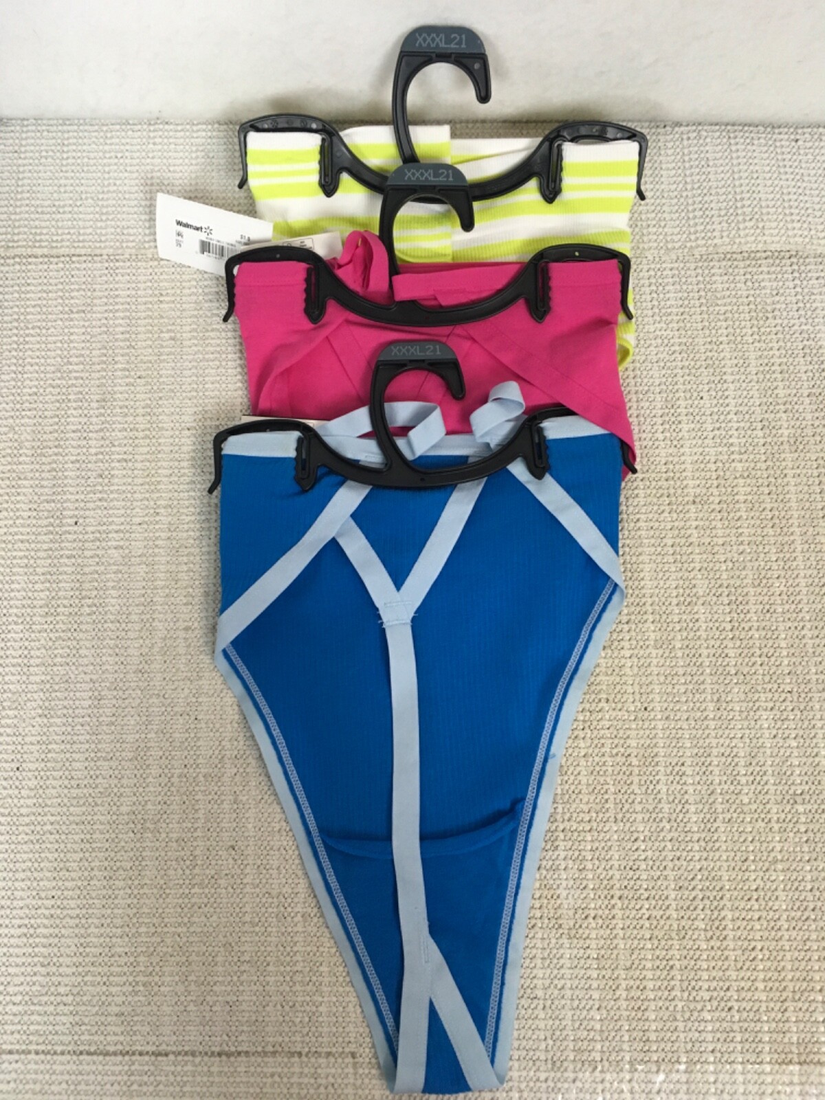 No Boundaries 3 Pair Thong Panties Size XXXL Pink Blue Green n White New w Tags