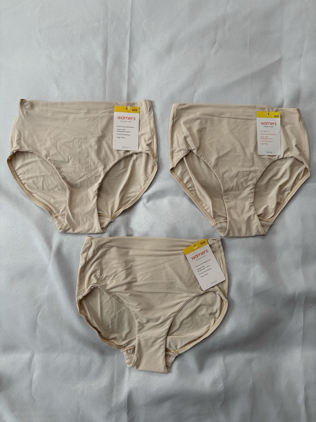 NEW Warners Smooth It Over Soft Pinch-Free Waistband Hi-cut Panty Medium 3 Pair
