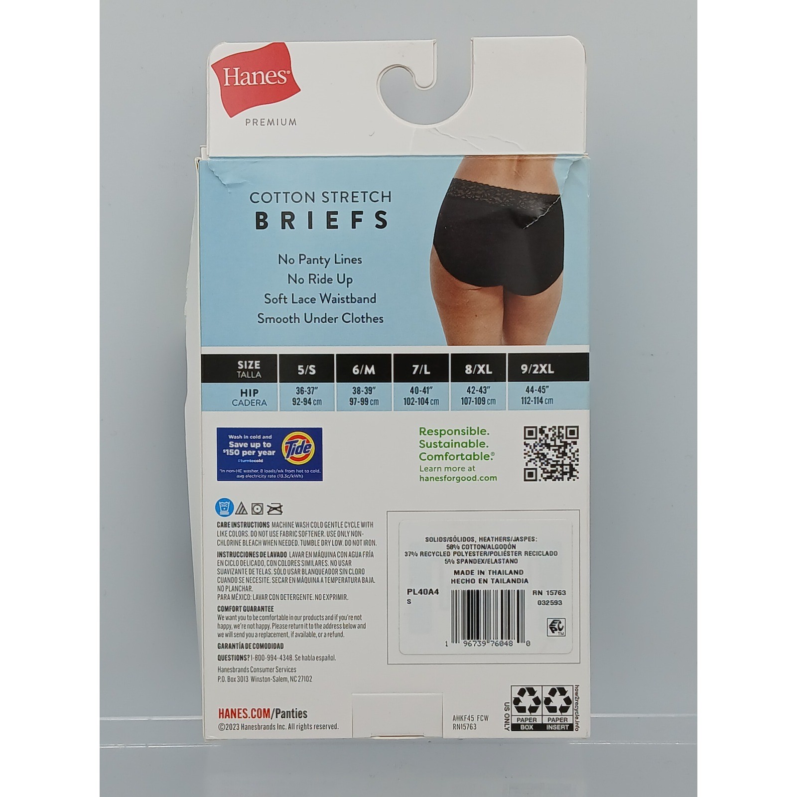 Hanes Premium Women Cotton Stretch Briefs 4 Pack Lace Waistband Size 5/S PL40A4