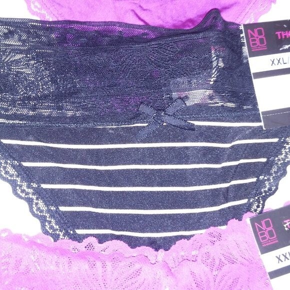 Set of 3 No Boundaries Panty XXL 2X 19 Thong Purple Black Stripe Solid Floral La