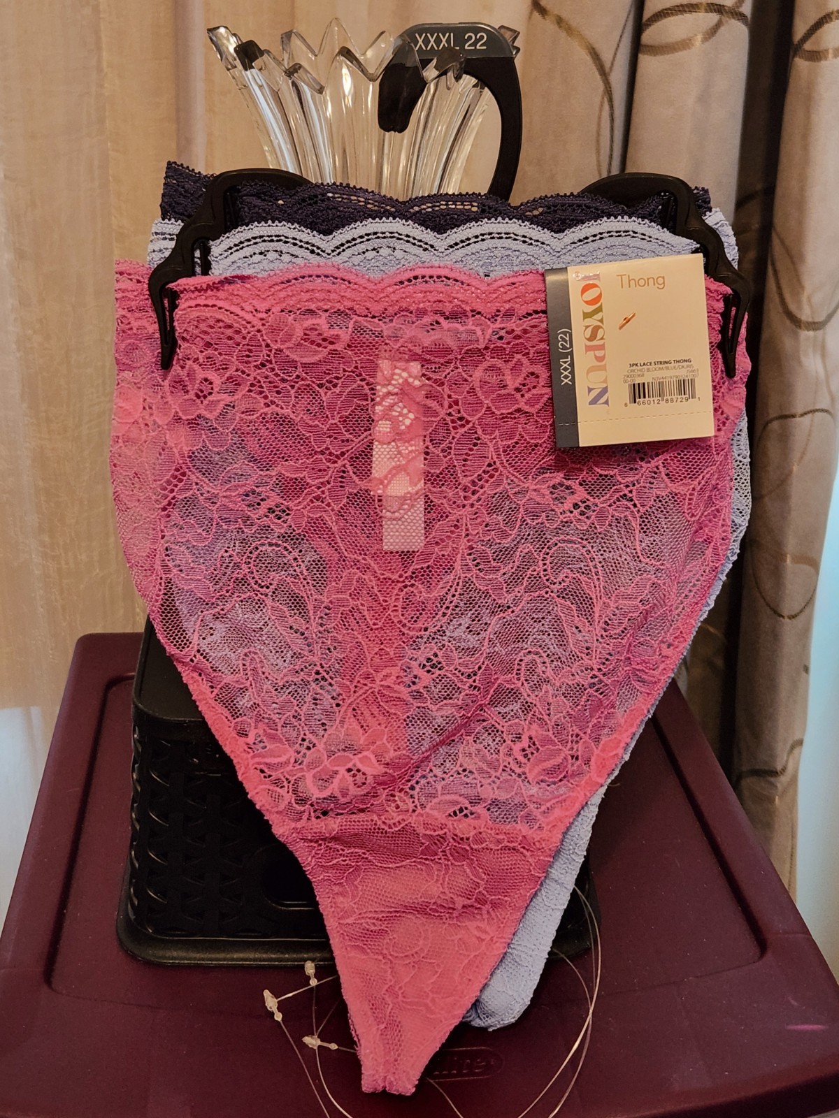Joyspun Women’s Lace String Thong Panties 3 Pair Brand New Pretty Floral XXXL 22