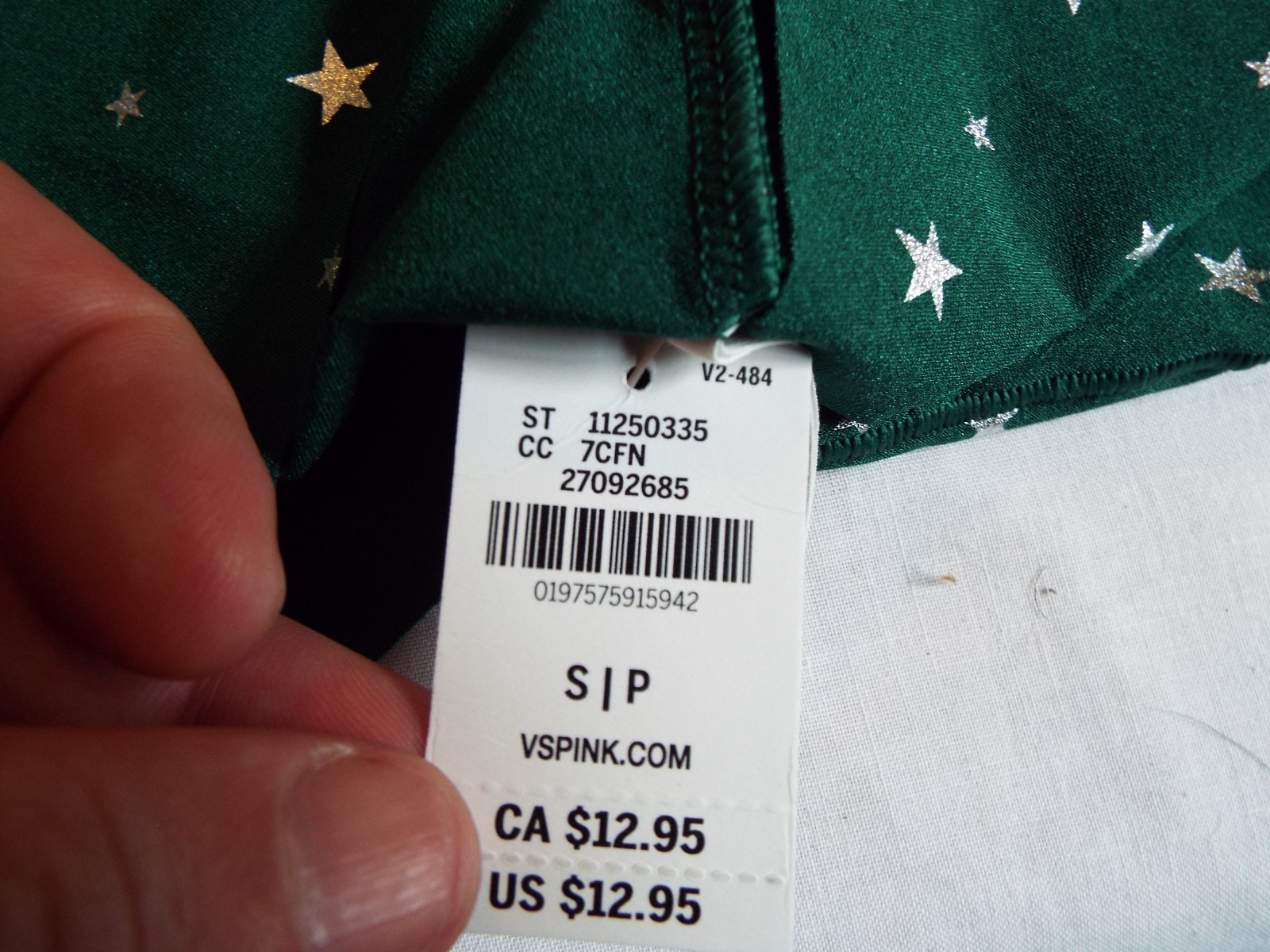 NWT Victoria’s Secret PINK No-Show Hiphugger Panty small Jaguar Green Star Foil