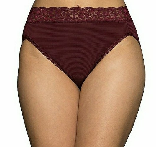 Vanity Fair Flattering Lace Brief Panty 13280 Size 6/M Maroon No Pinch No Show
