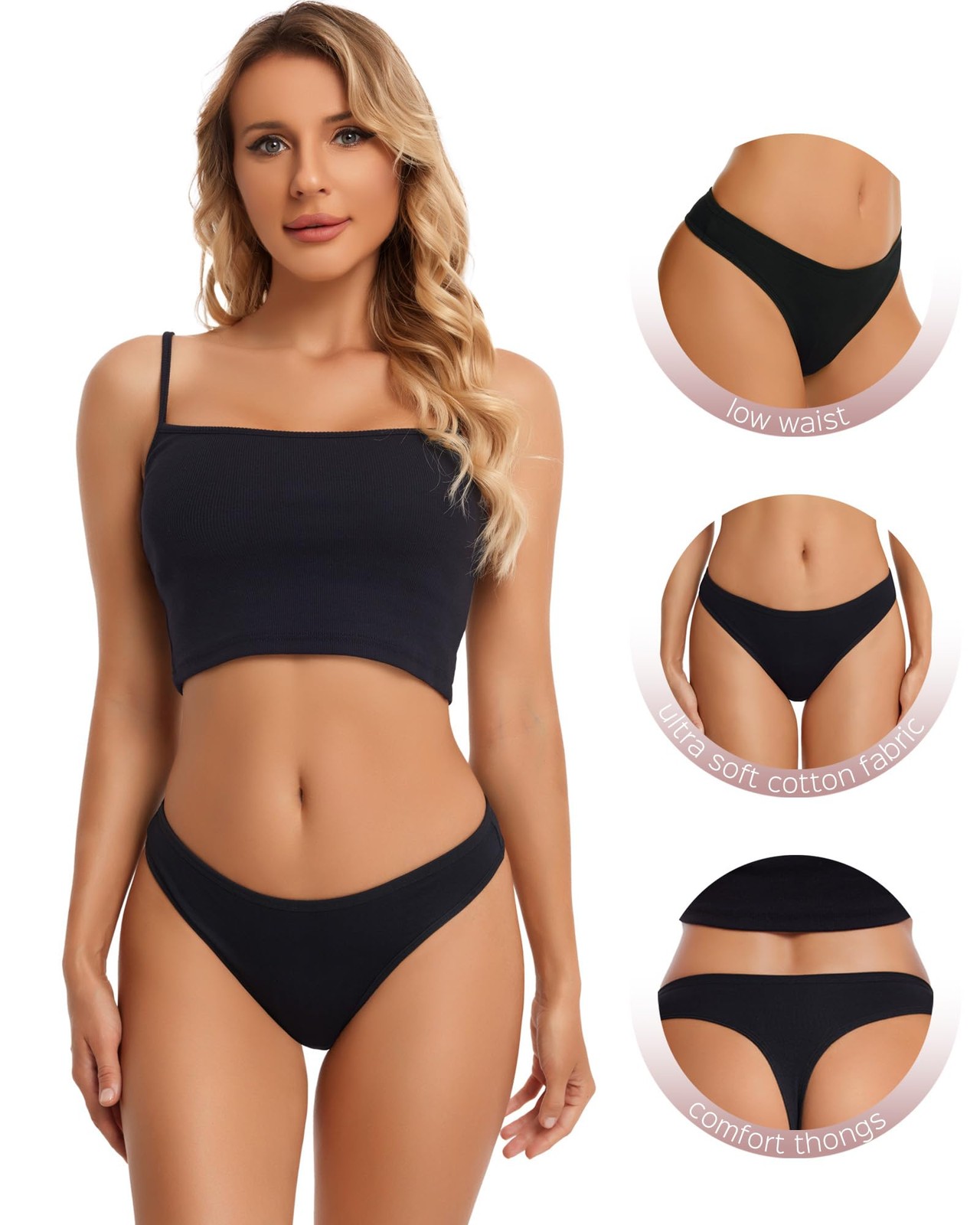 Breathable Cotton Thong Panties Pack of 6 – Assorted Colors Small