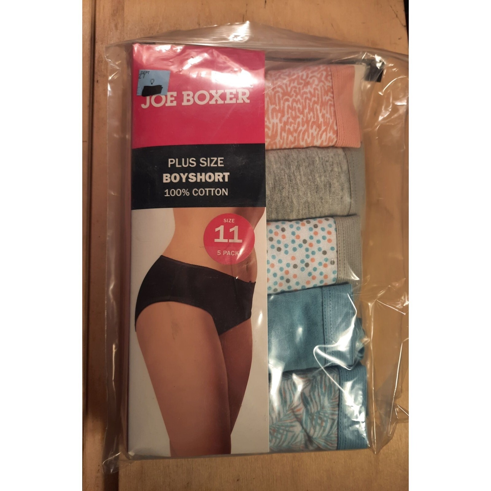 Womens Plus Size 11 Joe Boxer Panties Boyshort Cotton 6 pack panties Mid Rise