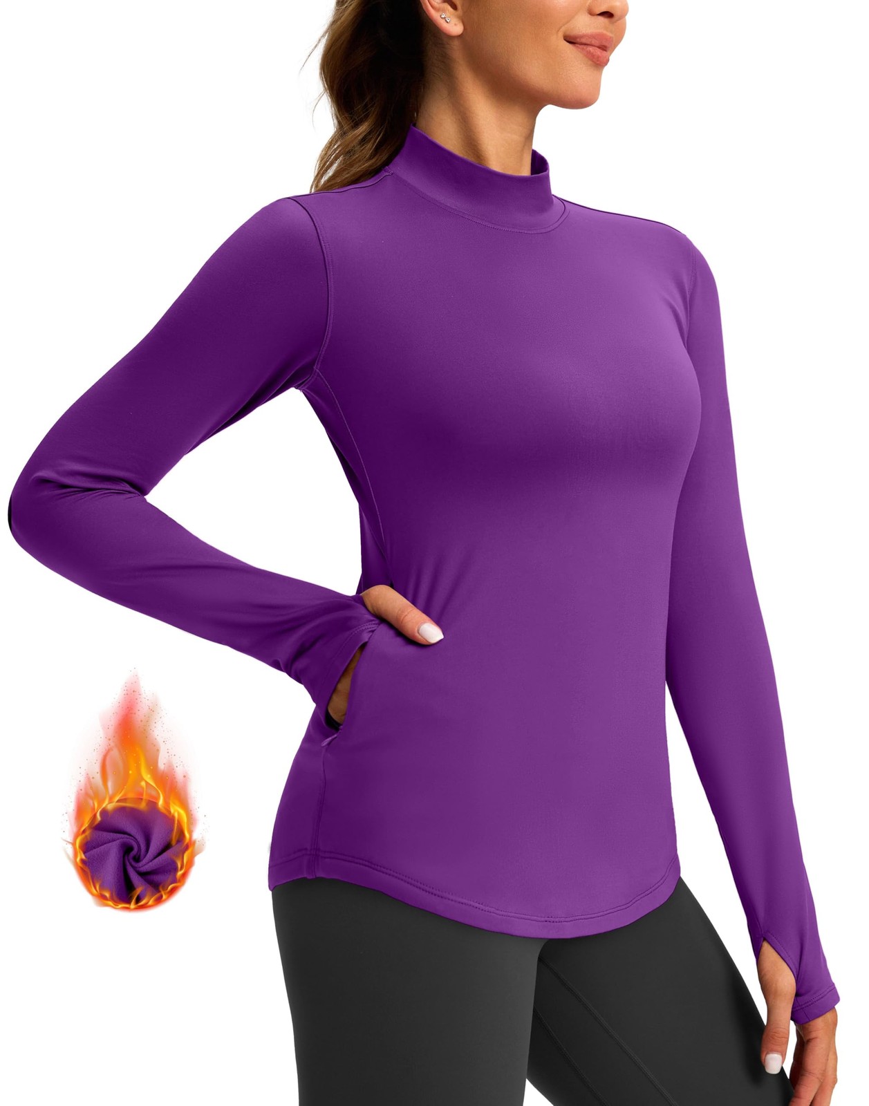 Thermal Shirts for Women Long Sleeve Mock Neck Fleece Tops Running Workout Co…