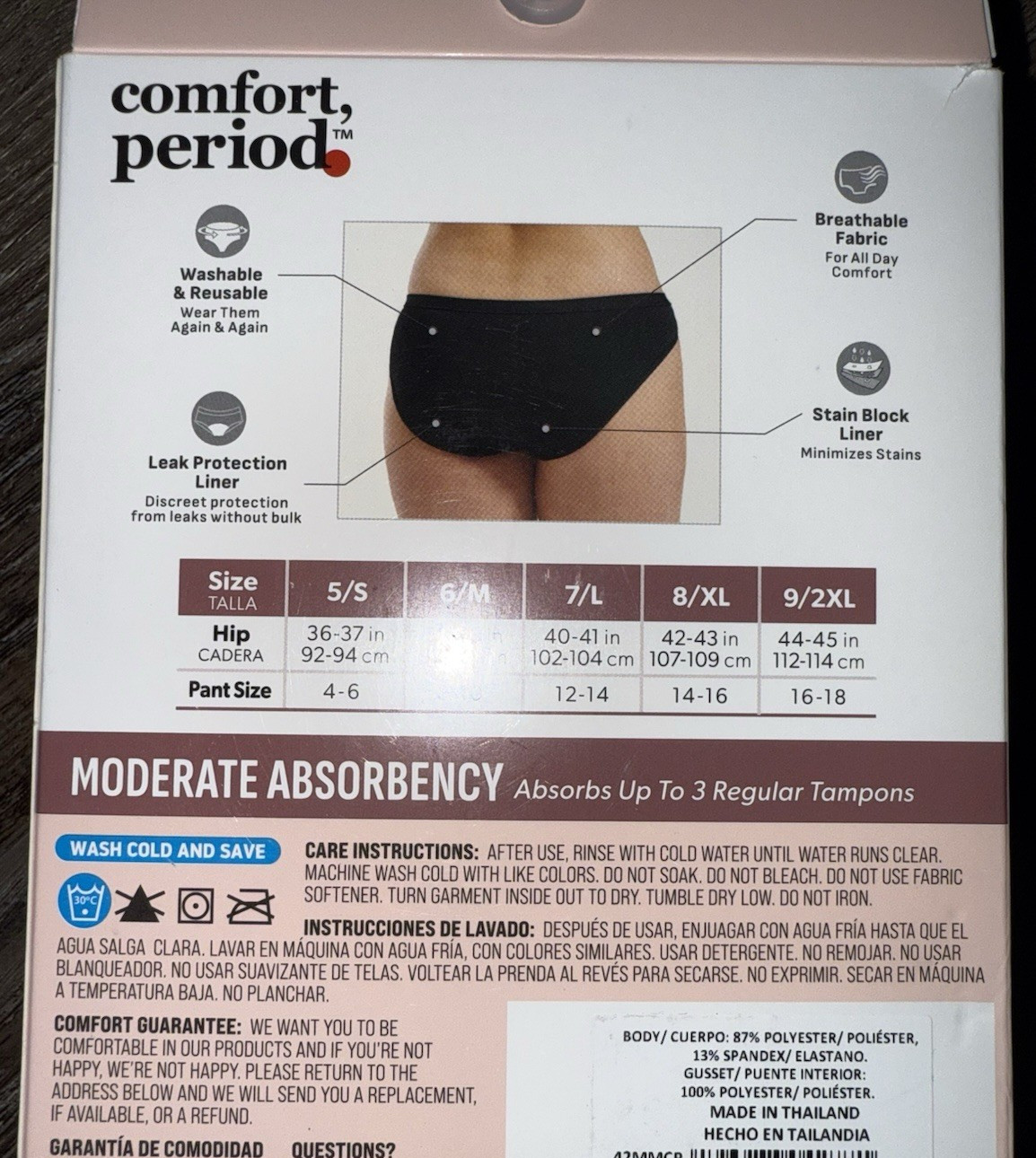 Hanes Womens Period Bikini Underwear Panties 2-Pack Moderate Leak Protection, L